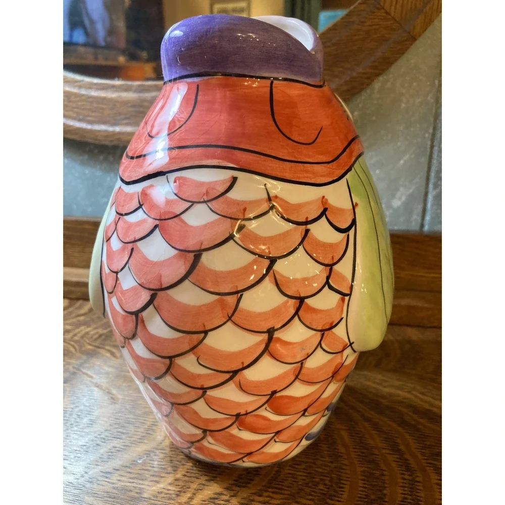 Hand Painted Ceramic Fish Pitcher Whimsical Coastal Decorative Vase Multicolor
